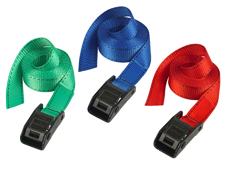 Lashing Strap with Metal Buckle Coloured 2.5m 150kg (Pack 2)
