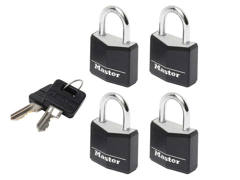 MLK9120QBLK - Aluminium Black Vinyl Cover 20mm Padlock 3-Pin - Keyed Alike x 4