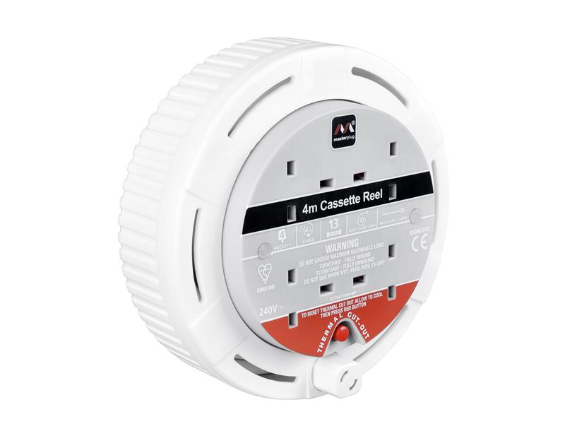 MSTSCT04134W - Cassette Cable Reel 240V 13A 4-Socket Thermal Cut-Out White 4m