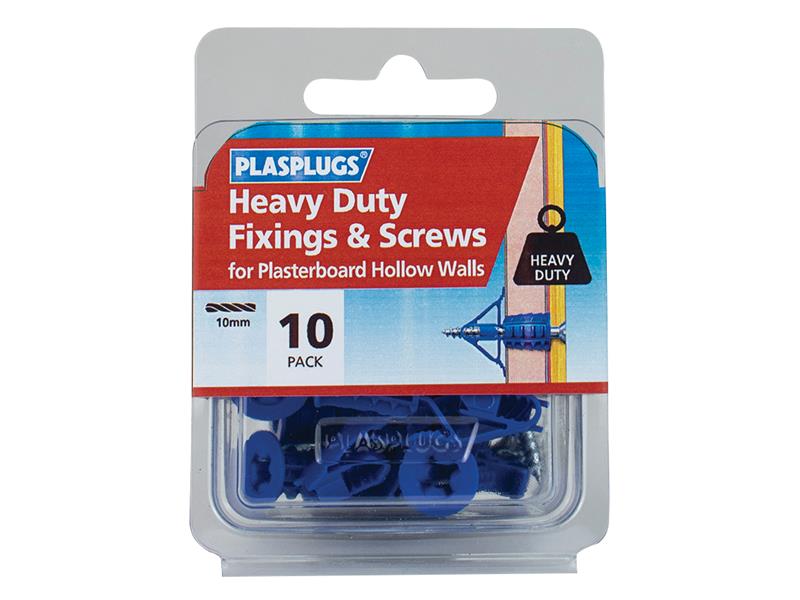 PLAHWHS010 - HWHS010 Heavy-Duty Plasterboard Fixings & Screws Pack of 10