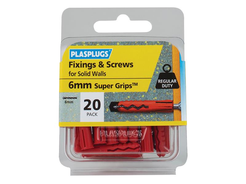 PLASWRS20 - Solid Wall Super Grips Fixings Red & Screws Pack of 20
