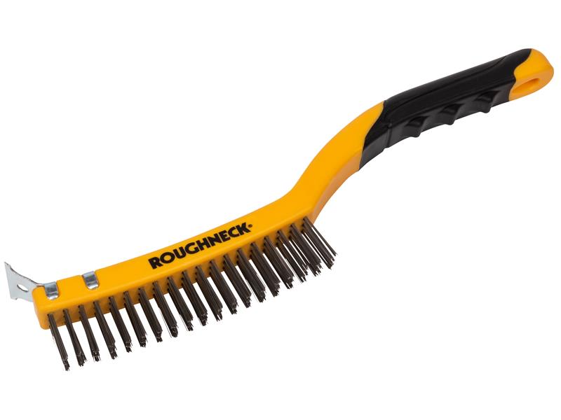 ROU52032 - Stainless Steel Wire Brush Soft Grip with Scraper 355mm (14in) - 3 Row