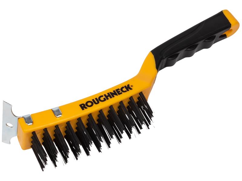ROU52042 - Carbon Steel Wire Brush Soft Grip with Scraper 300mm (12in) - 4 Row