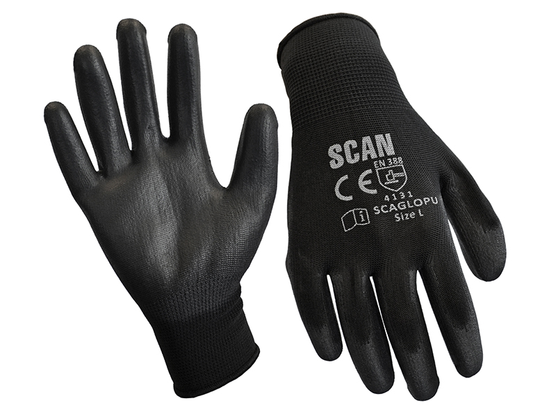 SCAGLOPU12M - Black PU Coated Gloves - M (Size 8) (12 Pairs)