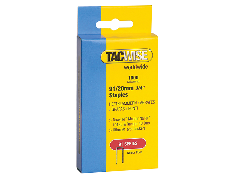 TAC0284 - 91 Narrow Crown Staples 20mm - Electric Tackers Pack 1000