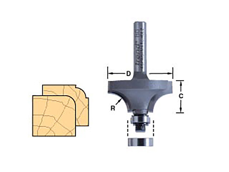 TRE461214TC - 46/12 x 1/4 TCT Bearing Guided Ovolo & Round Over 4.8mm Radius