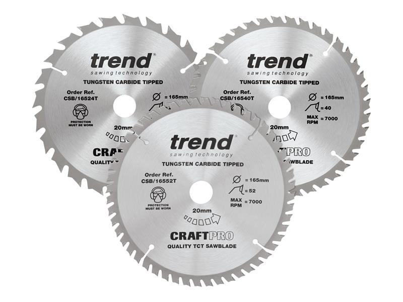 TRECSB1653PB - CraftPro Cordless Saw Blade 165 x 20mm x 24T/40T/52T (Pack 3)
