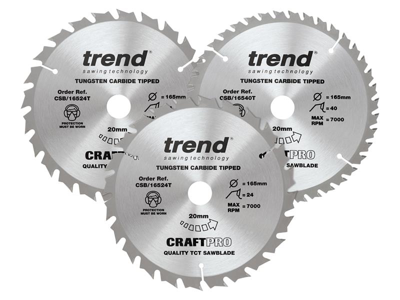 TRECSB1653PC - CraftPro Cordless Saw Blade 165 x 20mm x 24T/40T (Pack 3)