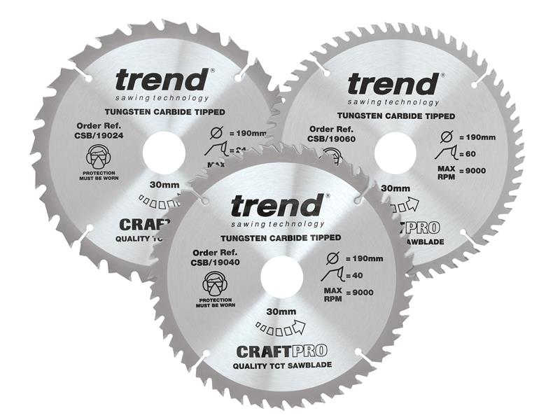 TRECSB190P3 - CraftPro Saw Blade 190 x 30mm x 24T/40T/60T (Pack 3)