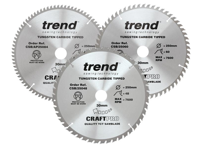 TRECSB250P3 - CraftPro Table Saw Blade 250 x 30mm x 48T/60T/84T (Pack 3)