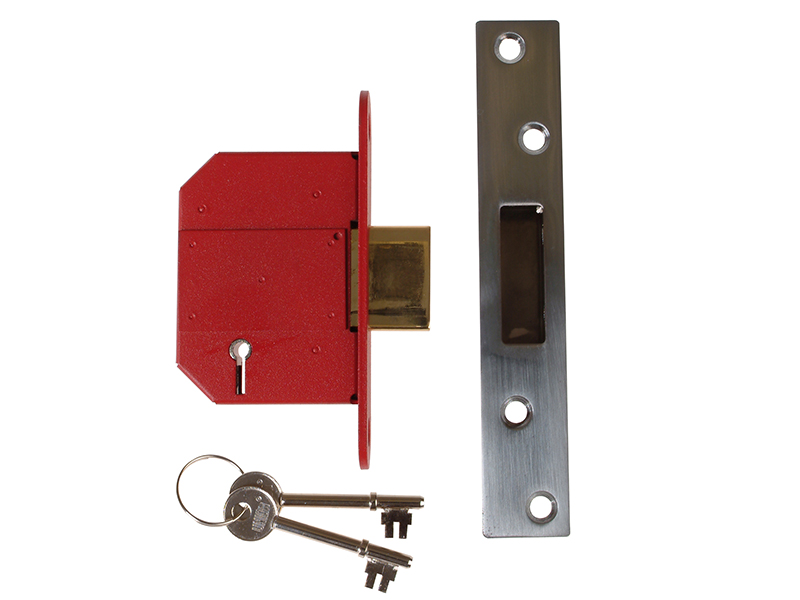 UNNY2100SC25 - StrongBOLT 2100S BS 5 Lever Mortice Deadlock 68mm 2.5in Satin Chrome Visi