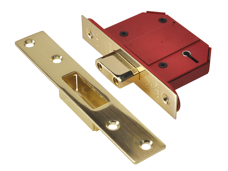 UNNY2100SP25 - StrongBOLT 2100S BS 5 Lever Mortice Deadlock 68mm 2.5in Satin Brass Visi