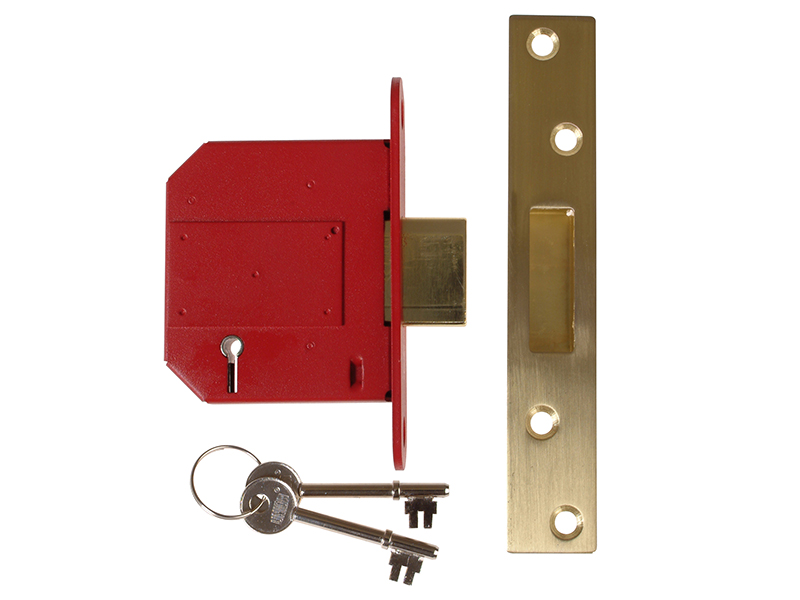 UNNY2100SP30 - StrongBOLT 2100S BS 5 Lever Mortice Deadlock 81mm 3in Satin Brass Visi