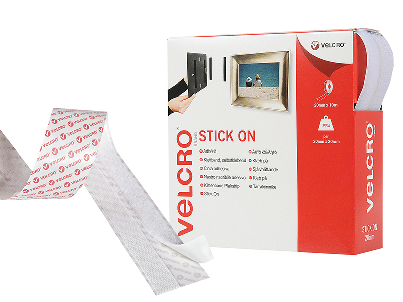 VEL60219 - VELCRO Brand Stick On Tape 20mm x 10m White