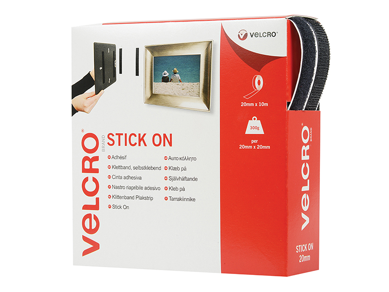 VELCRO Brand Stick On Tape 20mm x 10m Black