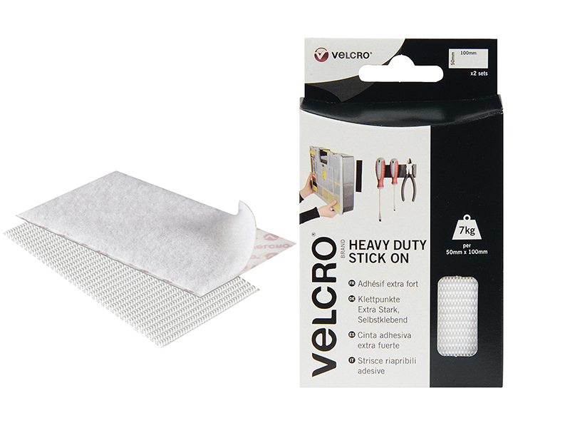VEL60240 - VELCRO Brand Heavy-Duty Stick On Strips (2) 50 x100mm White