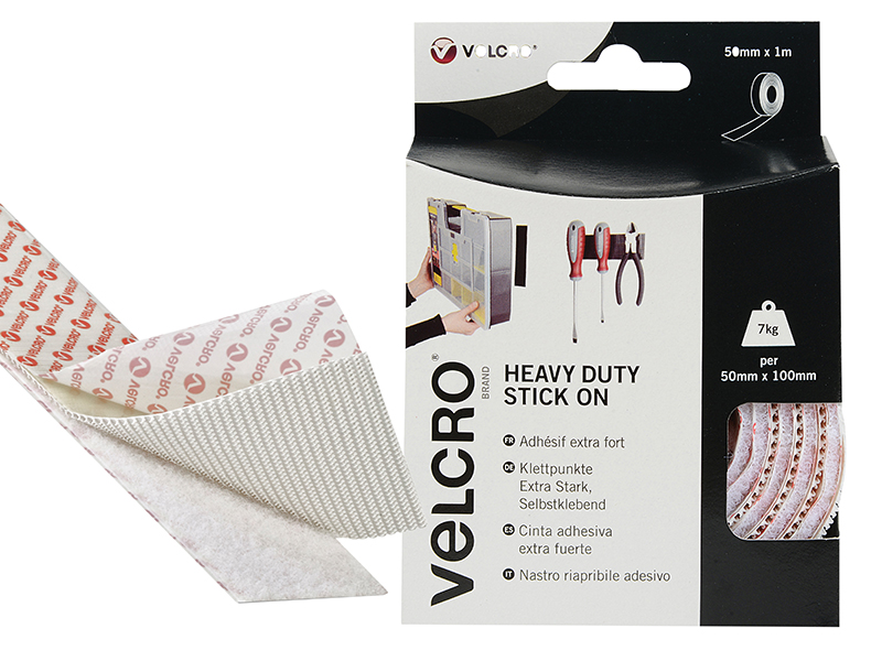 VELCRO Brand Heavy-Duty Stick On Tape 50mm x 1m White