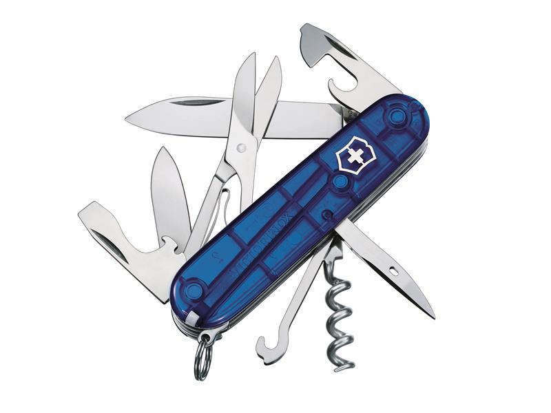 VICJELCLIBLB - Climber Swiss Army Knife Translucent Blue Blister Pack