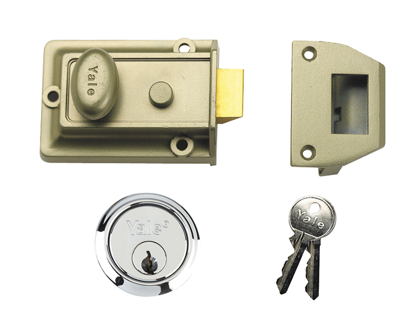YAL77ENBSC - P77 Traditional Nightlatch 60mm Backset Nickel Brass Finish SC Cylinder Box