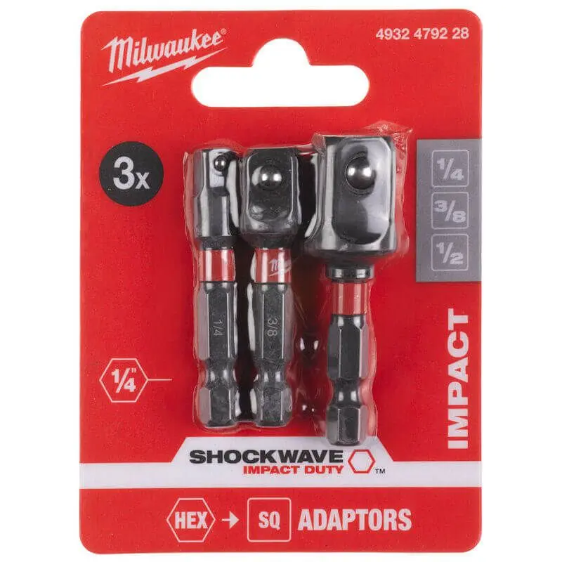 Milwaukee 4932479228 - SHOCKWAVE Hex Shank Socket Adaptors 3 Pieces