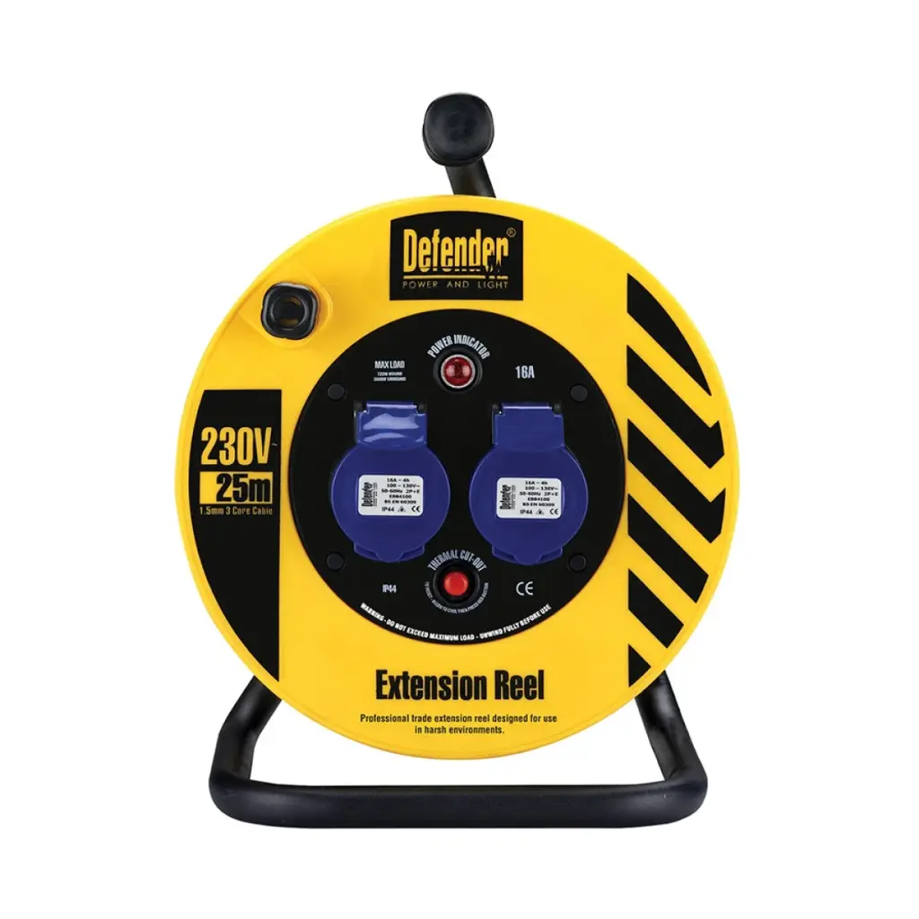 Defender E86475 - 16A 2-Gang 25m Cable Reel 240V