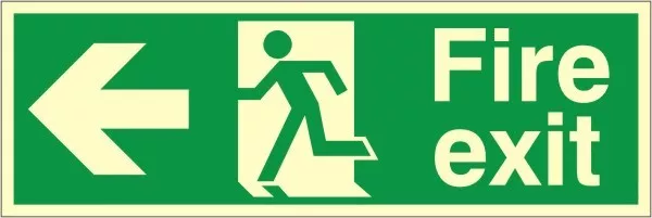 Fire Exit Sign - Arrow Left - 300x100mm - 1.3mm Photoluminescent PVC