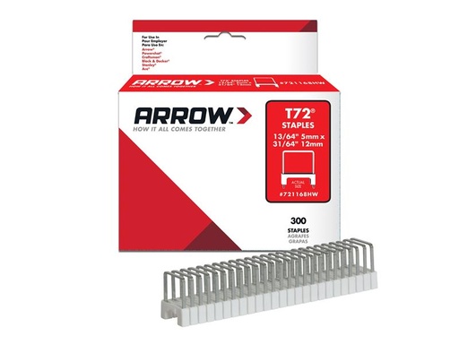 [HIS-165492] ARR721168 - T72 Clear Insulated Staples 5 x 12mm Box 300
