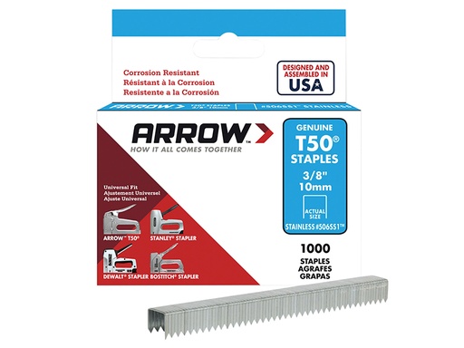 [HIS-165561] ARRT5038SS - T50 Staples Stainless Steel 506SS 10mm (3/8in) Box 1000