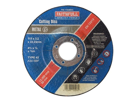 [HIS-170554] FAI1153MDC - Depressed Centre Metal Cutting Disc 115 x 3.2 x 22.23mm