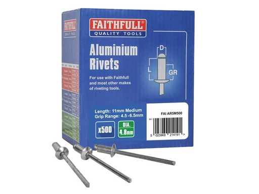 [HIS-170826] FAIAR5M500 - Aluminium Rivets 4.8 x 11mm Medium Bulk Pack of 500