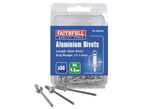 [HIS-170827] FAIAR5S50 - Aluminium Rivets 4.8 x 8mm Short Pre-Pack of 50