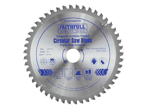 [HIS-173758] FAIZ21648TCG - TCT Circular Saw Blade Triple Chip Ground 216 x 30mm x 48T NEG