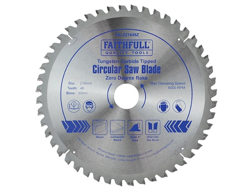 [HIS-173759] FAIZ21648Z - TCT Circular Saw Blade Zero Degree 216 x 30mm x 48T