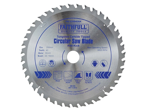 [HIS-173768] FAIZ25040AK - Circular Saw Blade Anti Kick 250 x 30mm x 40T