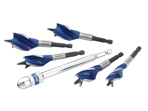 [IRW1922007] Blue Groove 6X Stubby Wood Bit Set 5 Piece: 16-25mm + Extension