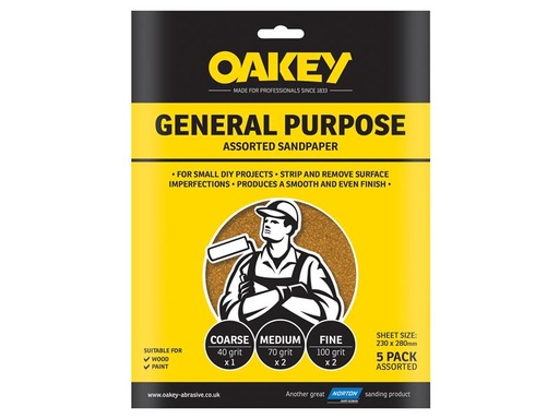 [OAK58289] Glasspaper Sanding Sheets 230 x 280mm Medium 80G (5)