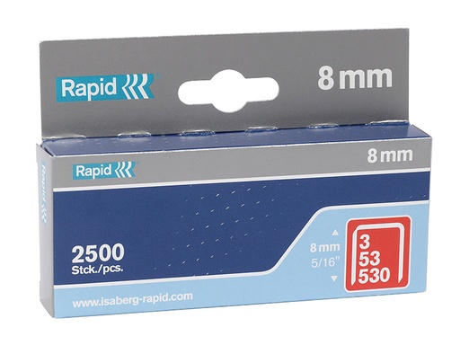 [RPD538B2500] 53/8B 8mm Galvanised Staples Box 2500