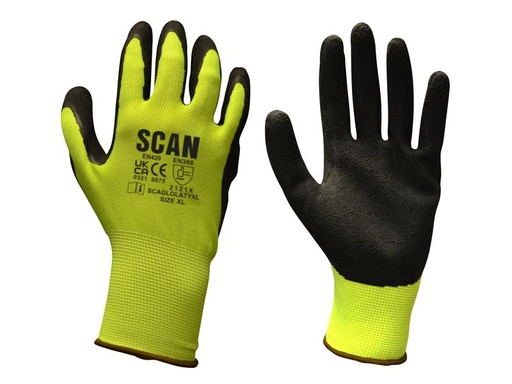 [SCAGLOLATYM] Hi-Vis Yellow Foam Latex Coated Gloves - M (Size 8)