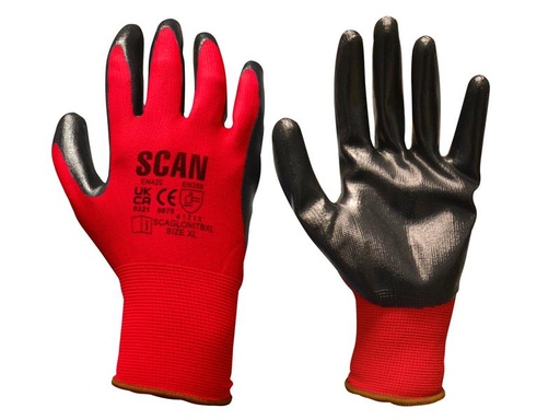 [SCAGLONITBL] Palm Dipped Black Nitrile Gloves - L (Size 9)