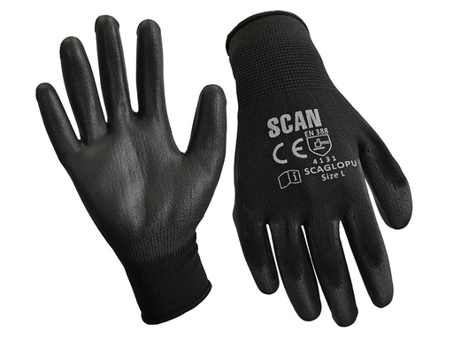 [SCAGLOPU12M] Black PU Coated Gloves - M (Size 8) (12 Pairs)