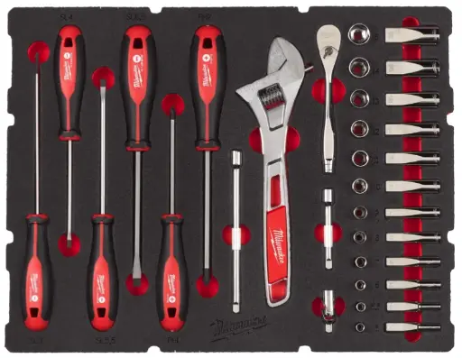 [4932480717] Milwaukee 4932480717 35pc 1/4" Drive Ratchet, Socket, S/Driver Wrench Pacout Foam Insert Set