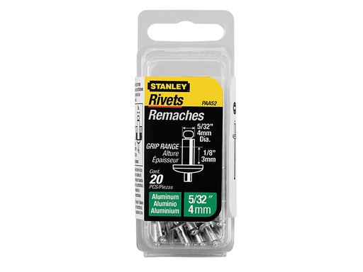 [STA1PAA52] 1-PAA52 Aluminium Rivets Short 4 x 3mm Pack of 20