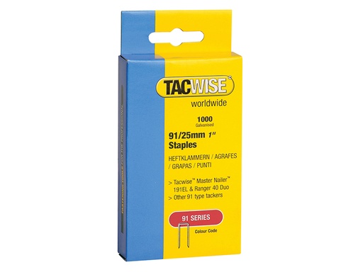 [TAC0285] 91 Narrow Crown Staples 25mm - Electric Tackers Pack 1000