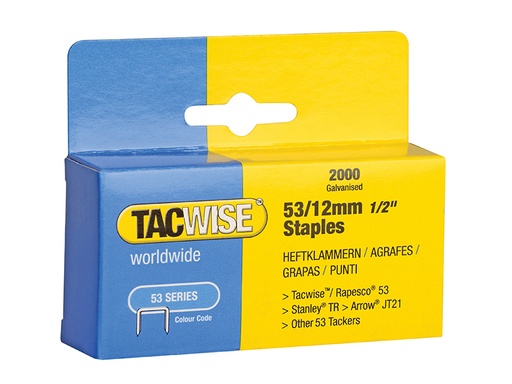[TAC0337] 53 Light-Duty Staples 12mm (Type JT21 A) Pack 2000