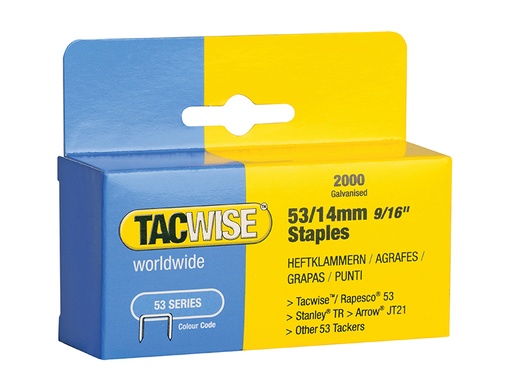 [TAC0338] 53 Light-Duty Staples 14mm (Type JT21 A) Pack 2000