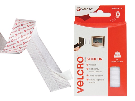 [VEL60210] VELCRO Brand Stick On Tape 20mm x 1m White