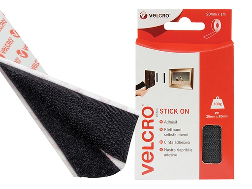[VEL60211] VELCRO Brand Stick On Tape 20mm x 1m Black