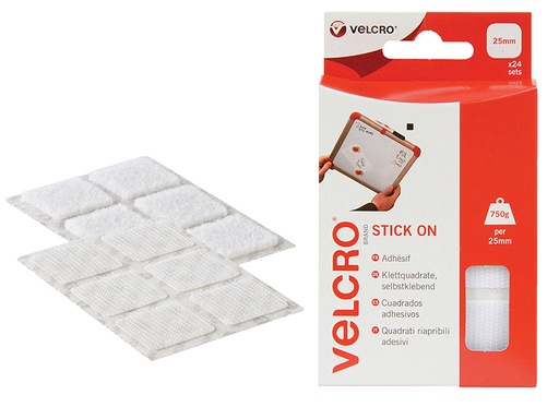 [VEL60235] VELCRO Brand Stick On Squares 25mm White (Pack 24)