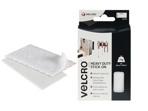 [VEL60240] VELCRO Brand Heavy-Duty Stick On Strips (2) 50 x100mm White
