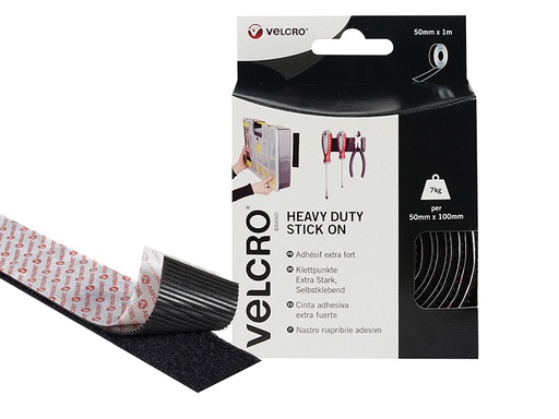 [VEL60241] VELCRO Brand Heavy-Duty Stick On Tape 50mm x 1m Black